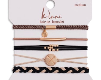The Best Hair-tie Bracelets! Our FOCUS set includes 5 bracelets in stunning warm neutrals.  Great on your wrist and in your hair
