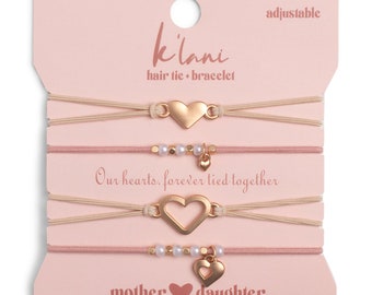 Meaningful Hair-tie Bracelets for Mother & Daughter.  This set includes 4 to share  in pink, pearl and gold. Beautiful for wrist and hair