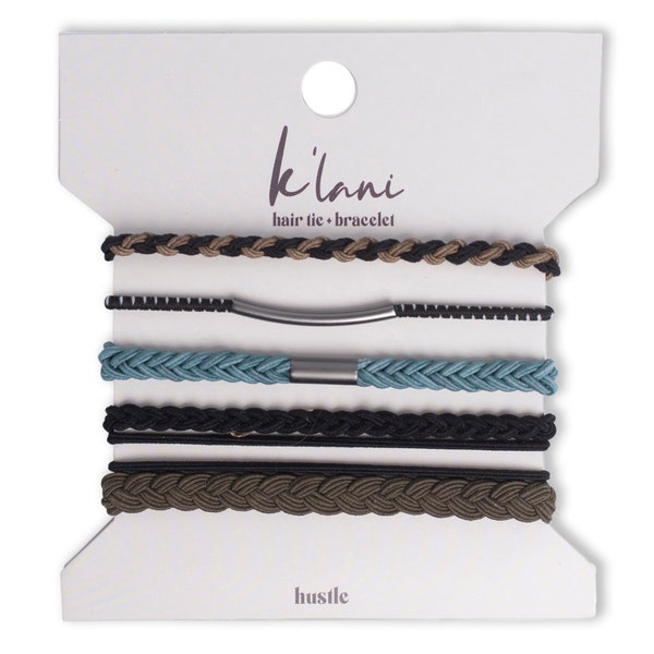 The Best Hair-tie Bracelets! This HUSTLE set includes 5 bracelets in Bold colors Guys and girls will love.