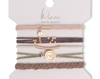 The Best Hair-tie Bracelets! Our CLIMB set includes 5 bracelets in beautiful summery neutrals. Pull your hair up in style with a bracelet