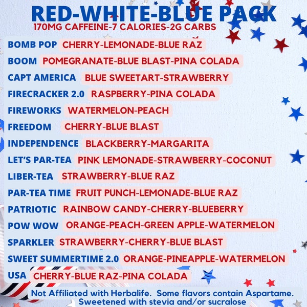 Red-White-Blue Themed 15 Pack. Loaded tea kits, make at home lit tea, Free shipping, New Menu, Green Tea Base, loaded tea bombs