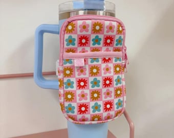 Checkered Floral Tumbler Backpack | Zippered Pouch | Loaded Tea Storage | Coin Purse