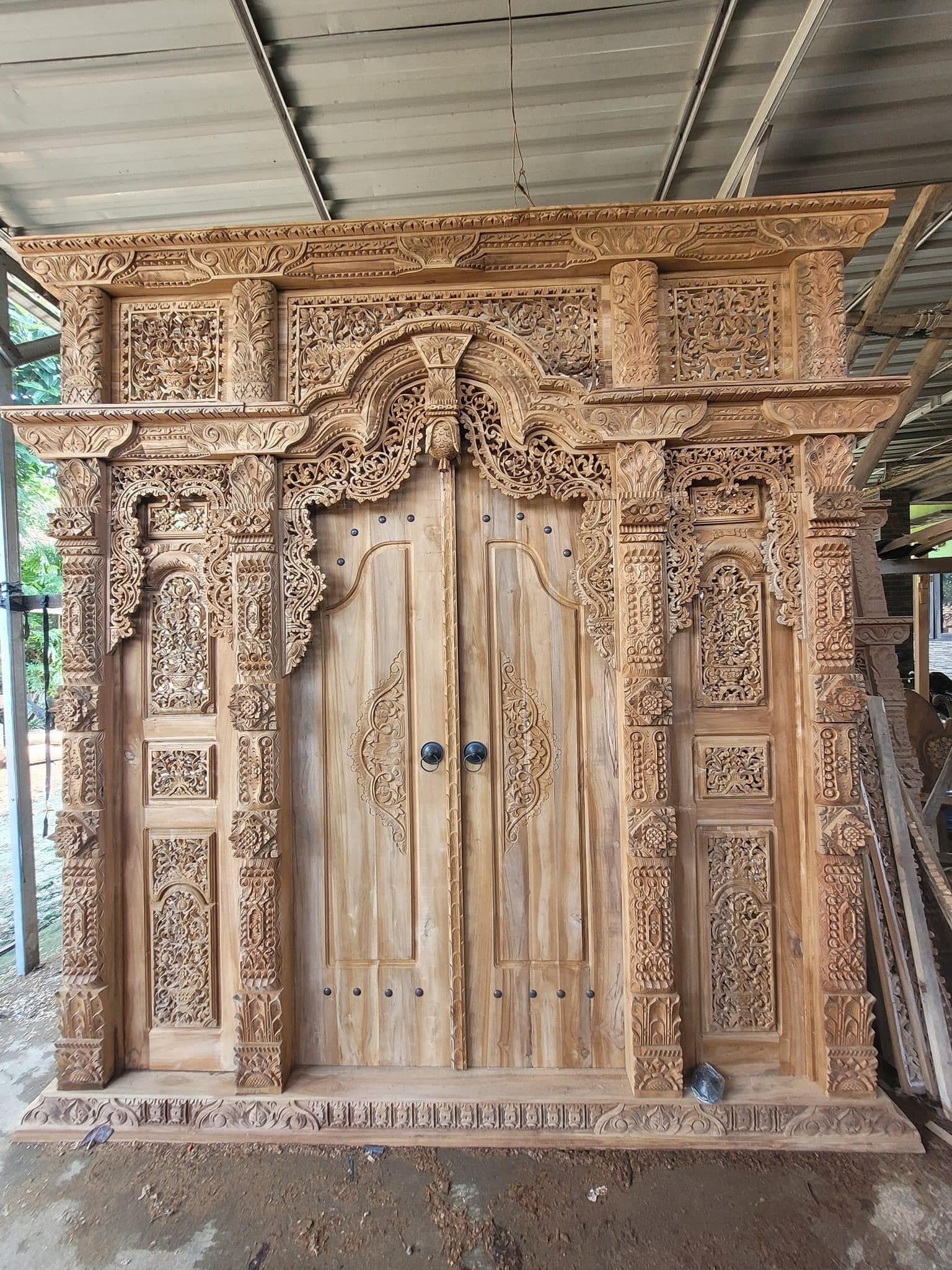 Javanese Old Teak Wood Carving Door With Frame 300x270cm Etsy