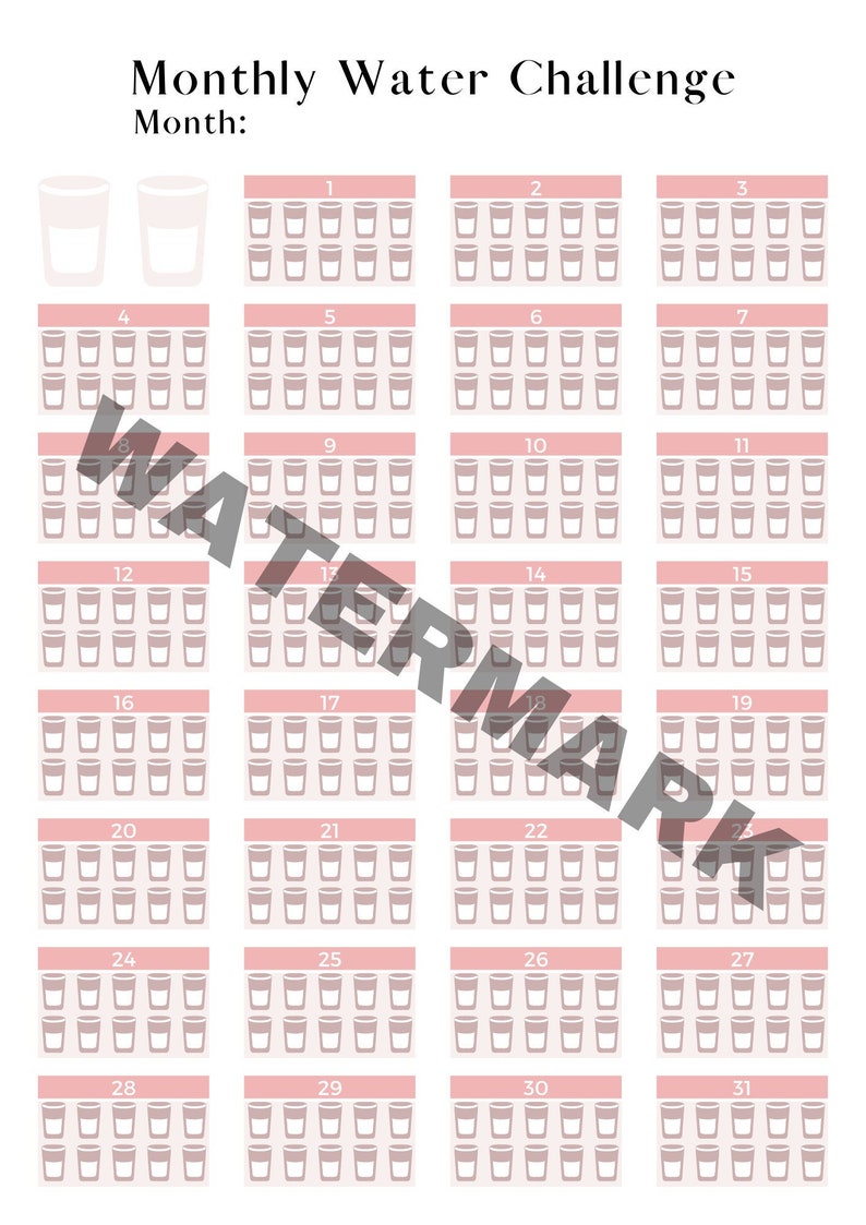 PRINTABLE DOWNLOADABLE Monthly Water Tracker - Etsy