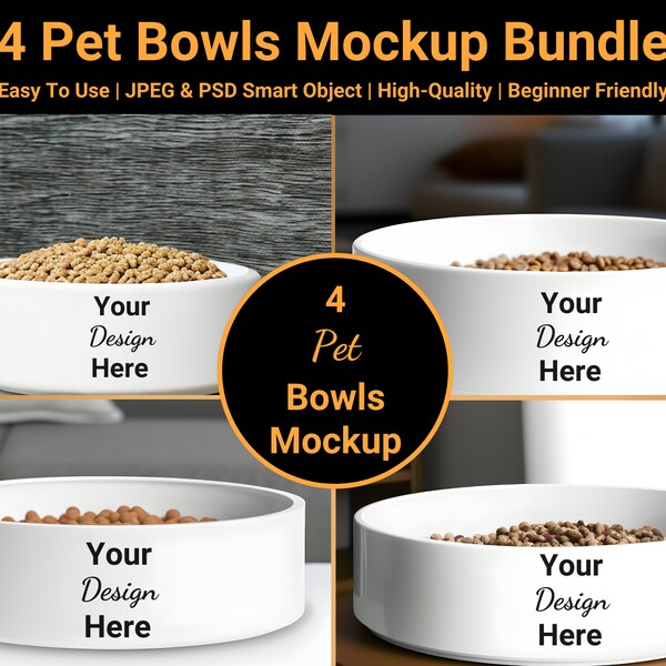 4 Dog Bowl Cat Bowl Pet Bowls Mockup BUNDLE Set | Dye Sublimation | Large | Small | Ceramic | PSD Smart Object | JPEG | Digital Download