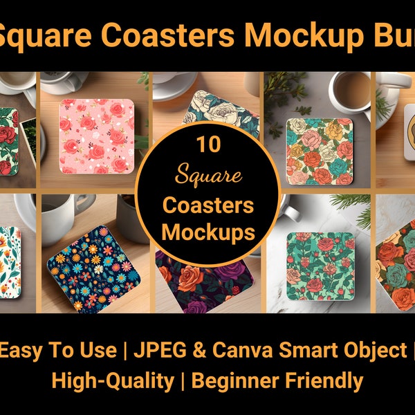 10 White Square Coffee Cup Coaster Mockup BUNDLE Set | Rustic | Stock Photo | Mock Up | Smart Object Canva | JPG | Digital Download