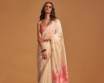 Cream Handloom Silk Weaving Work Classic Saree For Women, Mustard Classic Saree, Ceremonial Classic Saree, Saree online shopping