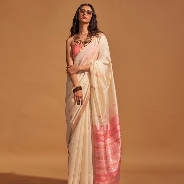 Cream Handloom Silk Weaving Work Classic Saree For Women, Mustard Classic Saree, Ceremonial Classic Saree, Saree online shopping
