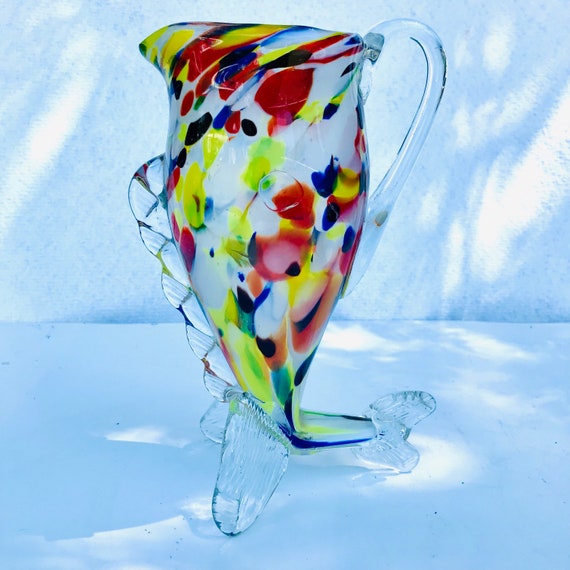 Vintage Mid Century Glass Vase With Handle Etsy