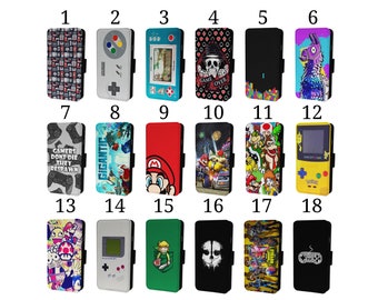 Wallet Phone Case for iPhone 6 7 8 X XR 11 12 13 14 15 Flip Cover - Assorted Designs - Video Games Gaming Characters Retro Consoles Play
