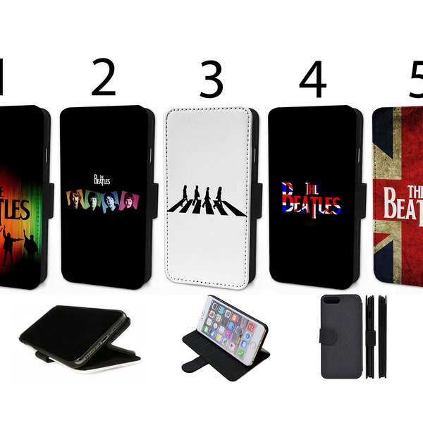Wallet Phone Case for iPhone 6 7 8 X XR 11 12 13 14 15 Mini Pro Max Plus Flip Cover - Assorted Designs - Beatles