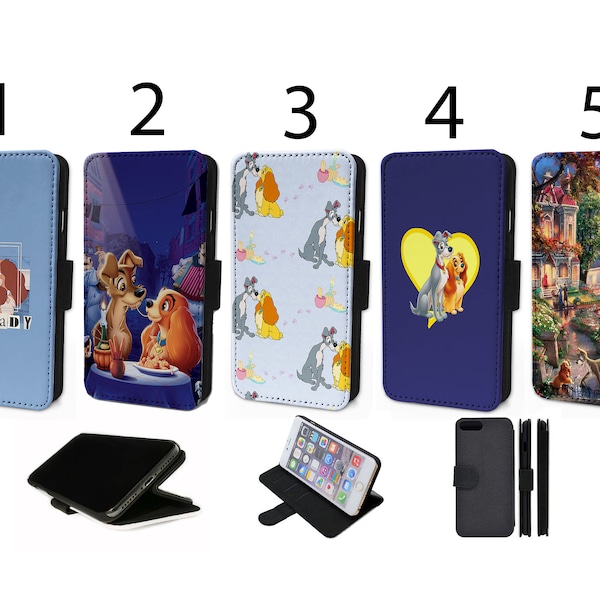 Wallet Phone Case for iPhone 6 7 8 X XR 11 12 13 14 15 Mini Pro Max Plus Flip Cover - Assorted Designs - Lady and the Tramp