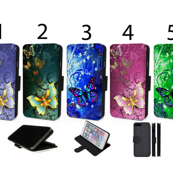 Wallet Phone Case for Samsung S9 S10 S20 S21 S22 S23 Plus Ultra Note - Flip Cover - Assorted Designs - Pretty Butterflies Butterfly Art