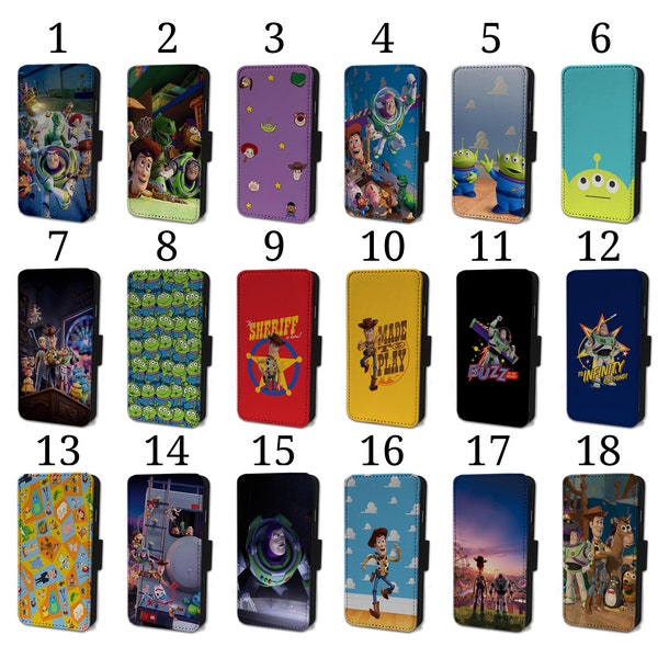 Wallet Phone Case for iPhone 6 7 8 X XR 11 12 13 14 15 Pro Max Flip Cover - Assorted Designs - Toy Story Buzz Woody and Friends Aliens