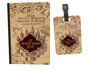 Passport Cover and Luggage Tag Travel Holiday Suitcase Accessory (Various Designs) - World Traveler Marauders Map Wizard Art