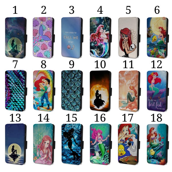 Wallet Phone Case for iPhone 6 7 8 X XR 11 12 13 14 15 Flip Cover - Assorted Designs - Ariel The Little Mermaid Ursula Flounder Pretty Scale