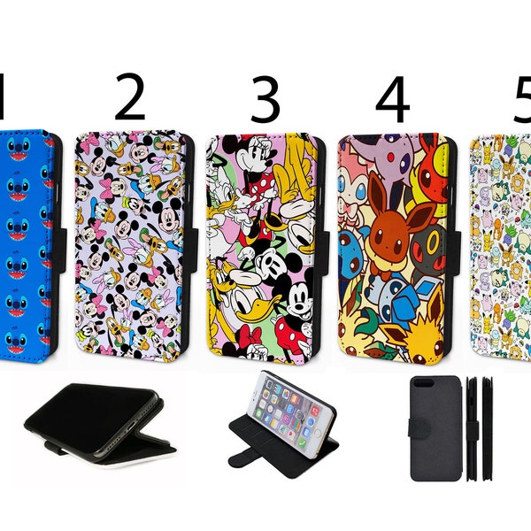 Wallet Phone Case for Samsung S9 S10 S20 S21 S22 S23 Plus Ultra Note - Flip Cover - Assorted Designs - Character Patterns
