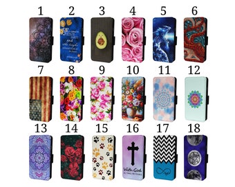 Wallet Phone Case for Samsung S9 S10 S20 S21 S22 S23 Plus Ultra Note - Flip Cover - USA Rose Cross Floral Bible Quote Octopus Avocado