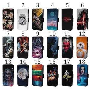 Wallet Phone Case for Samsung S9 S10 S20 S21 S22 S23 Plus Ultra Note - Flip Cover - Characters Art Star Moon Robot Trooper Wars
