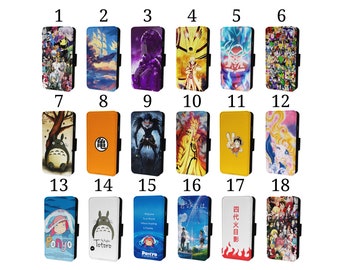 Wallet Phone Case for Samsung S9 S10 S20 S21 S22 S23 Plus Ultra Note - Flip Cover - Assorted Designs - Anime Characters & Collage