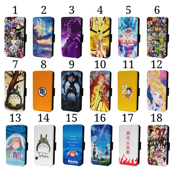 Wallet Phone Case for Samsung S9 S10 S20 S21 S22 S23 Plus Ultra Note - Flip Cover - Assorted Designs - Anime Characters & Collage