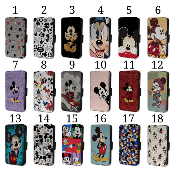 Wallet Phone Case for Samsung S9 S10 S20 S21 S22 S23 Plus Ultra Note - Flip Cover - Mickey Mouse Disney Character Art Patterns
