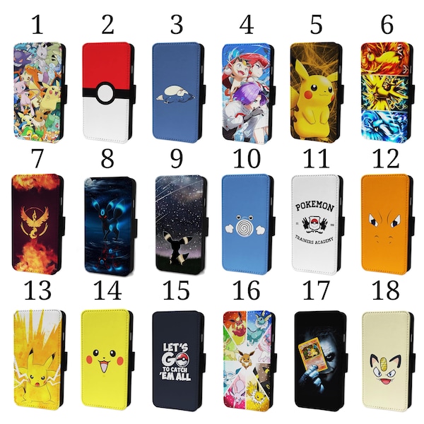 Wallet Phone Case for Samsung S9 S10 S20 S21 S22 S23 Plus Ultra Note - Flip Cover - Pokemon Pokeball Characters Catch Em All