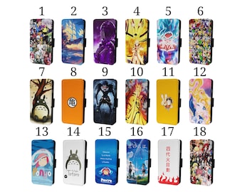 Wallet Phone Case for iPhone 6 7 8 X XR 11 12 13 14 15 Plus Pro Max Flip Cover - Assorted Designs - Anime Characters and Collages