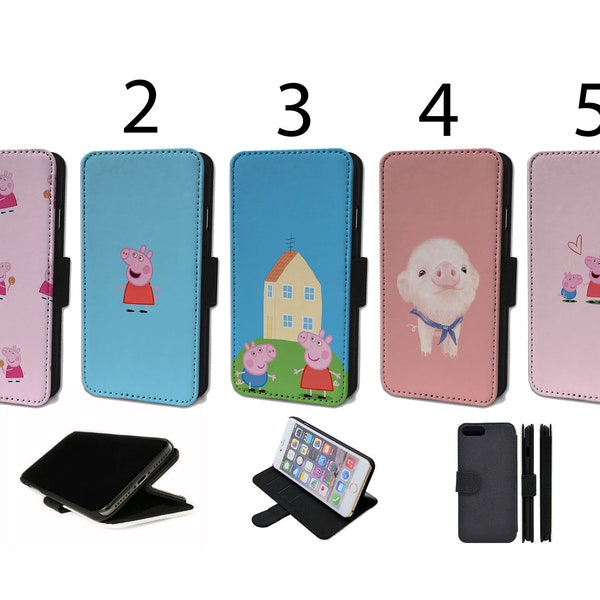 Wallet Phone Case for iPhone 6 7 8 X XR 11 12 13 14 15 Plus Mini Pro Max Plus Flip Cover - Assorted Designs - Cute Pig Animals