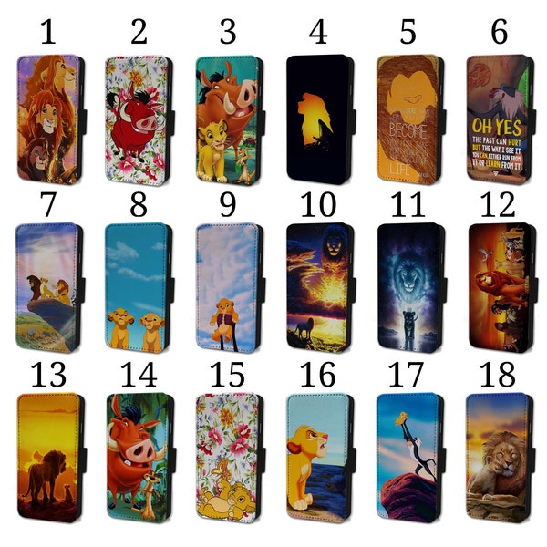 Wallet Phone Case for Samsung S9 S10 S20 S21 S22 S23 Plus Ultra Note - Flip Cover - Simba Lion King Cub Rafiki Timon Pumbaa Mufasa