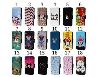 Wallet Phone Case for iPhone 6 7 8 X XR 11 12 13 14 15 Flip Cover - Assorted Designs - Minnie Mouse Disney Character Love Polka Dot Pattern