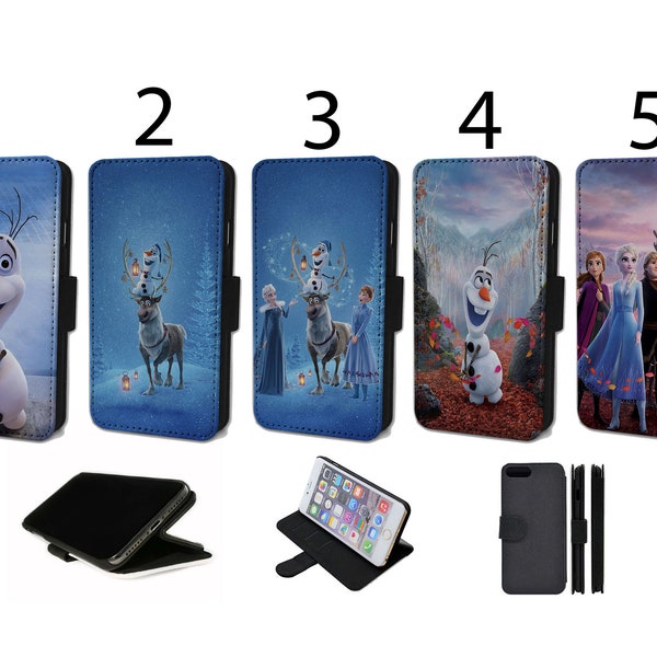 Wallet Phone Case for iPhone 6 7 8 X XR 11 12 13 14 15 Mini Pro Max Plus Flip Cover - Assorted Designs - Olaf Frozen Christmas Snowman