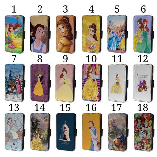 Wallet Phone Case for iPhone 6 7 8 X XR 11 12 13 14 15 Flip Cover - Assorted Designs - Princess Disney