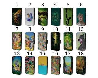 Wallet Phone Case for Samsung S9 S10 S20 S21 S22 S23 Plus Ultra Note - Flip Cover Assorted Designs - Jungle Book Mowgli Baloo Shere Khan