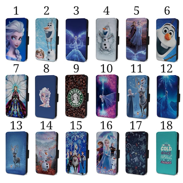 Wallet Phone Case for iPhone 6 7 8 X XR 11 12 13 14 15 Pro Max Flip Cover - Assorted Designs - Elsa Frozen Olaf Princess Stained Glass Quote