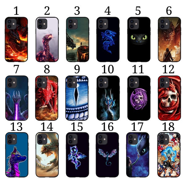 Silicone Phone Cases for iPhone 6 7 8 X XR 11 12 13 14 15 More Designs Available - Dragons Fantasy Japanese Fire Toothless Eye Skull Unicorn