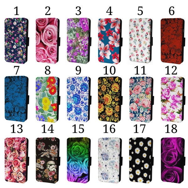 Wallet Phone Case for iPhone 6 7 8 X XR 11 12 13 14 15 Flip Cover - Assorted Designs -Pretty Floral Patterns Flower Collage Arrangement Rose