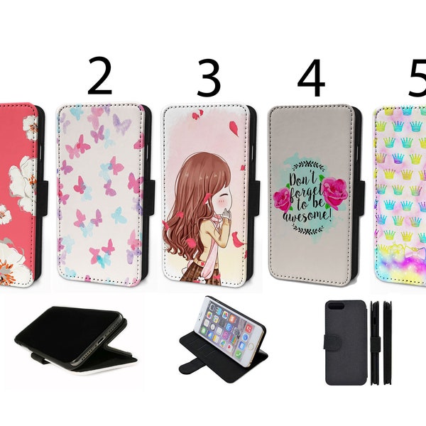 Wallet Phone Case for Samsung S9 S10 S20 S21 S22 S23 Plus Ultra Note - Flip Cover - Cute Designs Anime Girl Floral Butterfly