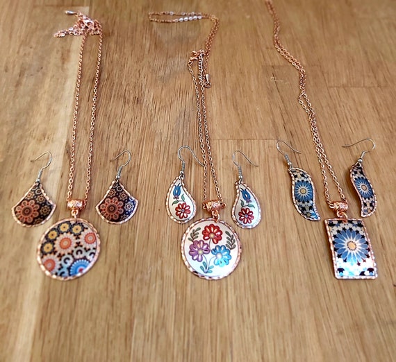 Copper Necklace and Earrings Set, Handmade Copper Jewelry, Handcrafted Authentic Jewelry, Dangling Earrings, Free Gift Box, Free Delivery