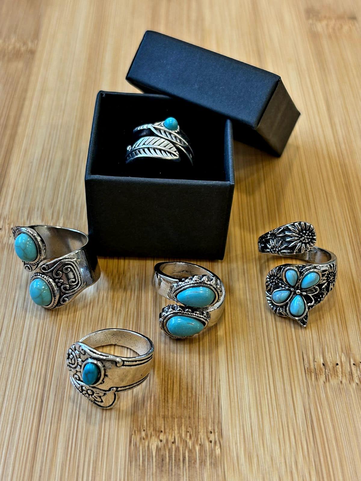 Bohemian Style Creative Faux Turquoise Resizable Ring, Adjustable Cuff Ring, Women Retro Jewelry, Free Gift Box, Free Delivery