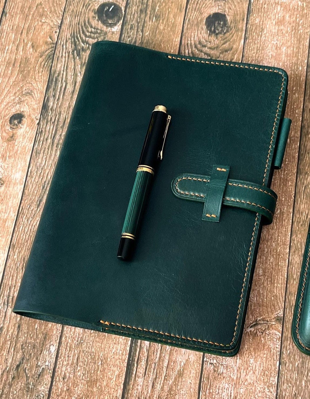 Green Leather Notebook Cover Etsy