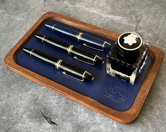 Leather Wood Tray, Leather Pen Tray, Desktop Organizer, Wood Pen Tray.