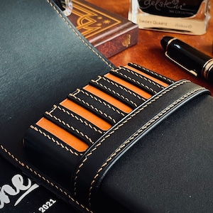 Black Amber 5 Pen Case, Leather Pen Case, Leather Fountain Pen Case, Pencil Case, image 2