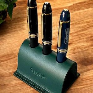 Green Leather Pen Holder, Leather Fountainpen Holder, Leather 3 Pen Holder,