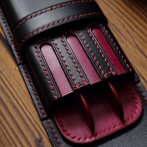 Black Ruby 3 Pen Case, Leather Pen Case for three pens, Leather Fountain Pen Case, Pencil Case,