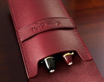 Burgundy Leather Pen Case; Luxury Fountain Pen Sleeve, Signature Pen Pouch