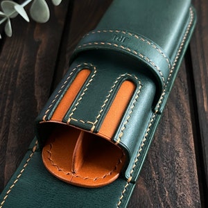 Green Forest 2 Pen Case, Leather Pen Case for two pens, Leather Fountain Pen Case, Pencil Case,