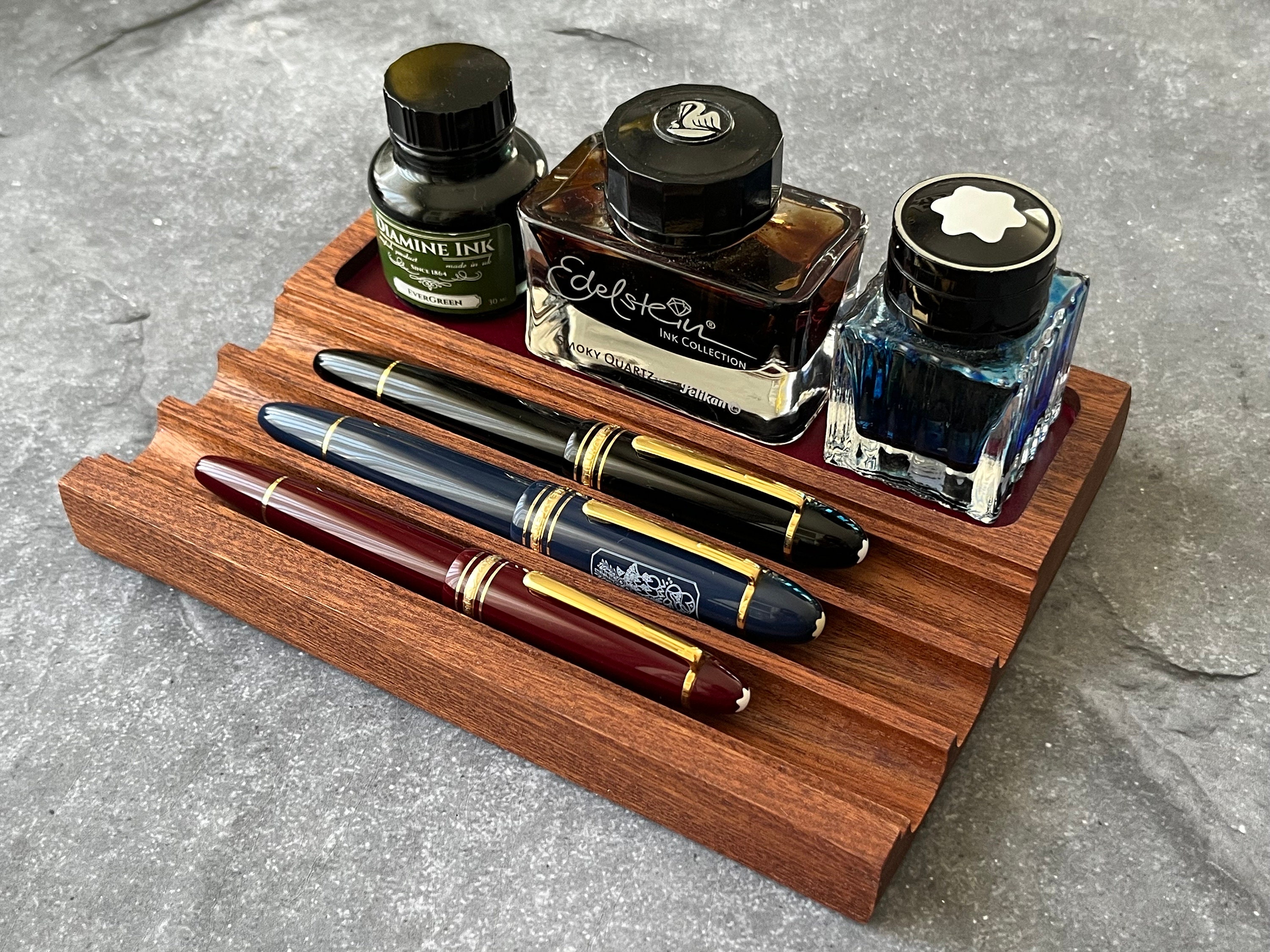 Wooden Pen Tray: Cherry Leather Pen and Ink Stand - Etsy