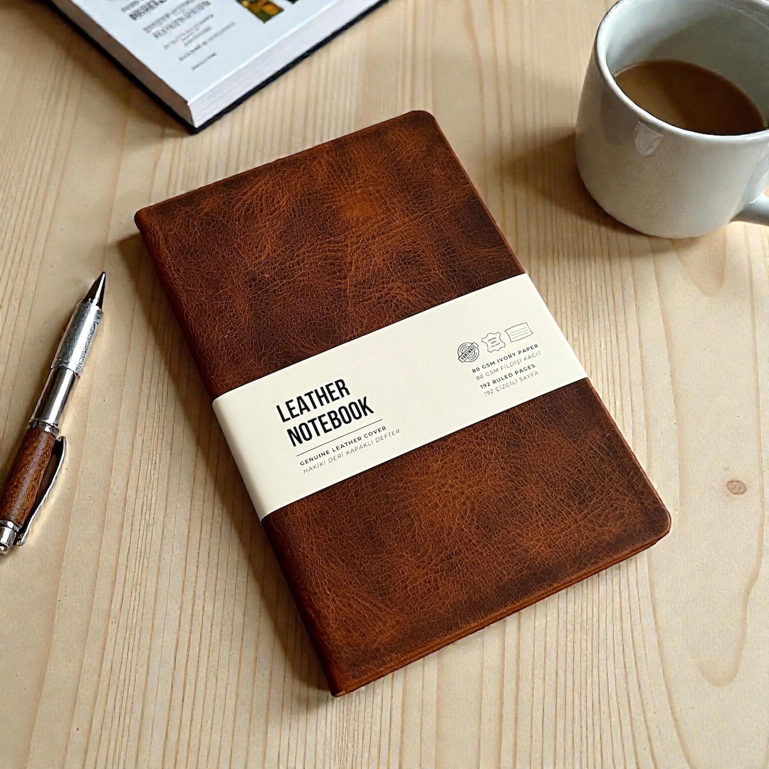 Handmade Leather Notebook; A5 Size Brown Genuine Leather Covered ...