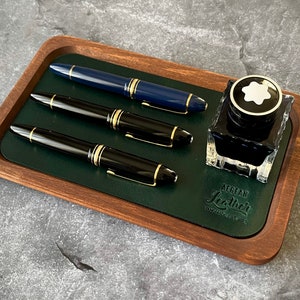 Leather Wood Tray, Leather Pen Tray, Desktop Organizer, Wood Pen Tray.